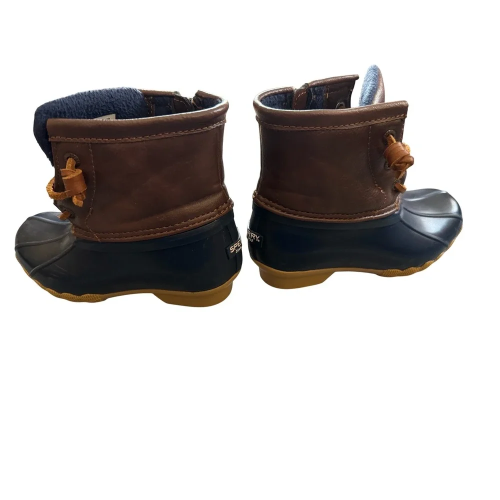 Sperry Kids Saltwater Duck Boots Navy Brown Blue CG55203A Size 11M